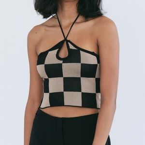Checkerboard Halter Knit Top